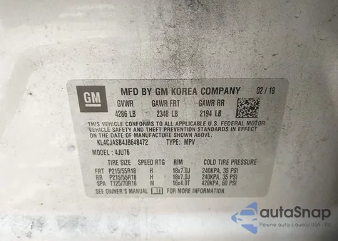 2018 Buick Encore Preferred z USA, uszkodzony, nr VIN KL4CJASB4JB648472